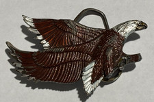 Vtg Flying Bald Eagle Belt Buckle Colored Enamel Brass Great American Buckle '79