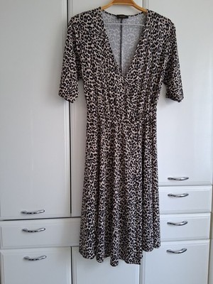 LIU JO Damen Kleid Sommerkleid Wickeloptik A-Linie Leo-Muster Gr. XS ital. 40