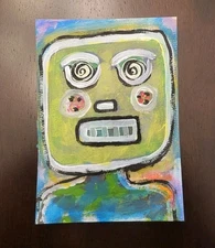 Robot Modern Painting Original abstract 5x7 Painting Fantasy Tech Futuristic 