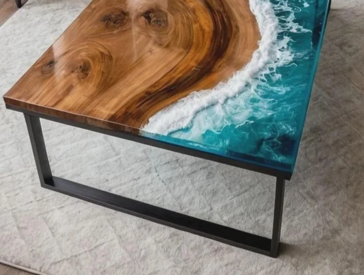 Ocean Epoxy Resin Table | Handmade Wooden Furniture | Resin River Table for Gift - Image 2 of 4