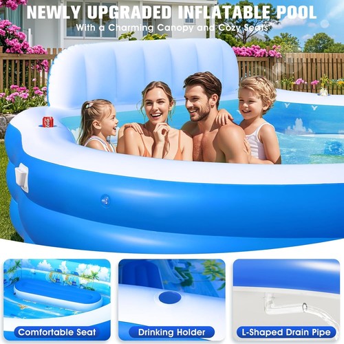 2025 Upgraded Inflatable Pool with Canopy, Family Lounge Blue - Picture 6 of 7
