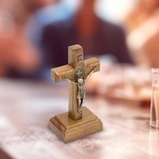 Cruz de pie de madera pequeño crucifijo mesa centro de mesa estatuilla católica para