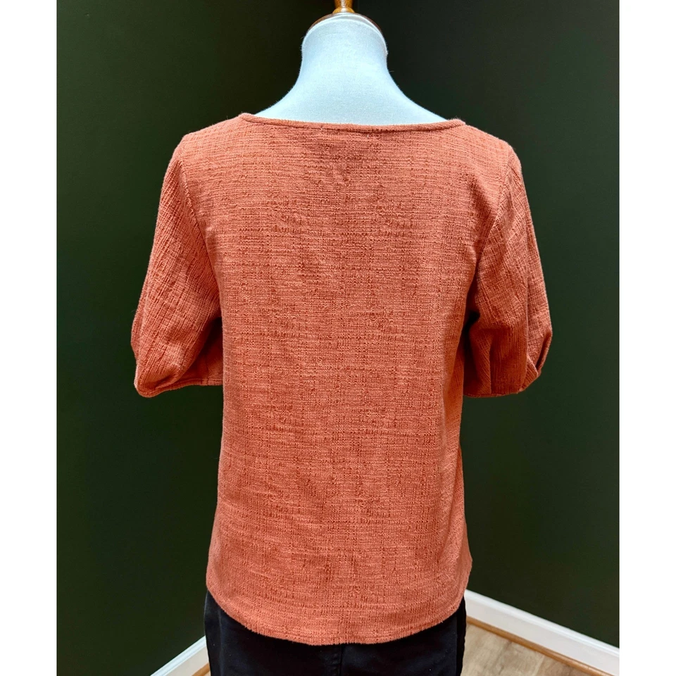 Blusa verde sobre abullonada texturizada naranja óxido para mujer talla L Foto 2 de 4