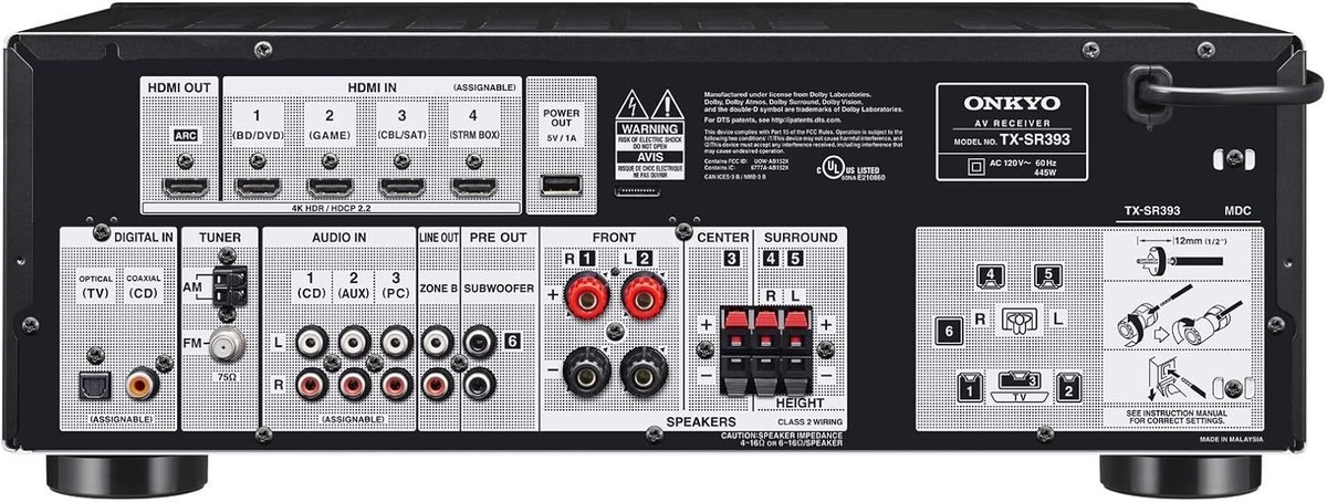 Onkyo TX-SR393: 5.2 Channel A/V Receiver - Black | eBay