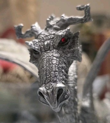 Ral Partha Pewter Large Winged Fantasy Dragon With Red Eyes