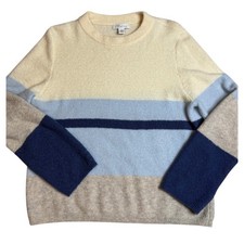 Nordstrom Signature Cashmere Striped Colorblock Crewneck Sweater Blue Small