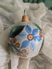 Hand Painted Tonala Pottery Signed Jimon Mexican Folk Art Ball Ornament