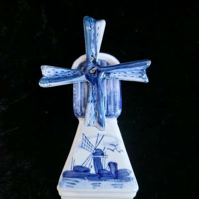 Vintage Windmühle handbemalt Delfter Blau Farbe 12,5 cm