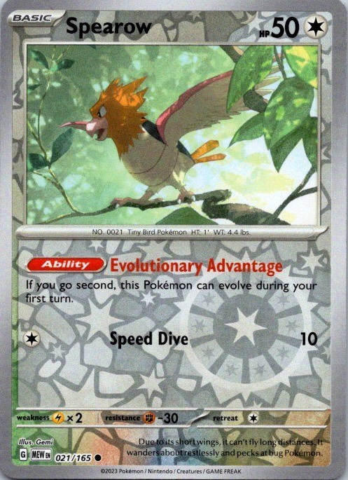 Spearow 021/165 Reverse Holo Pokemon Scarlet & Violet 151 2023 NM
