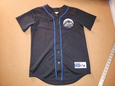NEW YORK METS BLACK MAJESTIC BASEBALL JERSEY YOUTH X-LARGE missing 1 button