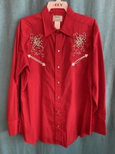 VTG 60s H Bar C Western Pearl Snap Long Shirt Embroidered Mens Sz 17-35 XL 