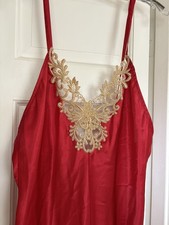 VTG Full Length Nightgown - Jessica Lynn Collection - Slit - Red w/ Gold Accent