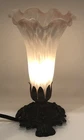 Vintage Tiffany Style Tulip Trumpet Lily Lamp White And Pink Glass Shade