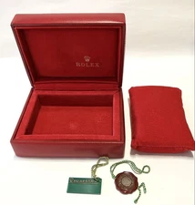 VINTAGE GENUINE ROLEX Red watch box case 14.00.71 wood leather tag 251218001yA