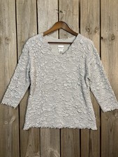Haystacks Surreal Large Gray Textured Crinkle Knit Top USA Made Stretch Blouse