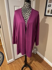 Lane Bryant Cardigan 26/28 Open Front Sweater 3/4 Sleeve Stretch Knit Purple