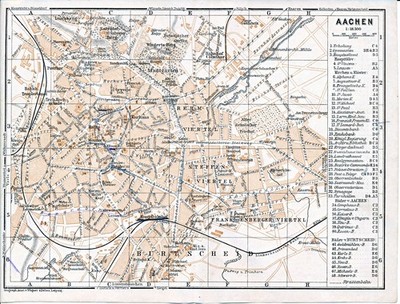 DE Aachen Aachen 1906 original city plan + guide (9 p.) cathedral hotels
