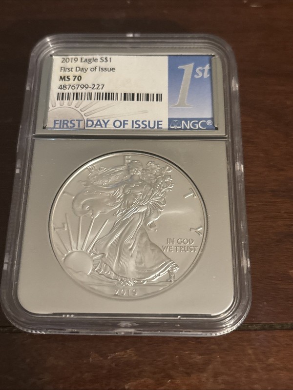 2019 $1 AMERICAN SILVER EAGLE UNC FDOI 1st Day of Issue 1 oz .999 NGC MS70