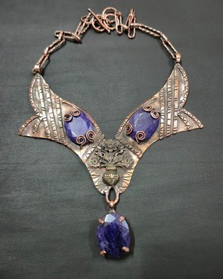 Blue Sapphire Necklace Gemstone Jewelry Solid Copper Wire Wrap Gift Necklace