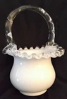 VINTAGE FENTON SILVER CREST BASKET APPLIED HANDLE WHITE MILK GLASS Excel Shape