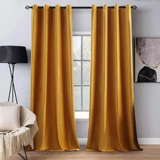 MIULEE 2 Panels Blackout Velvet Curtains Solid Soft Grommet Mustard Yellow Curta