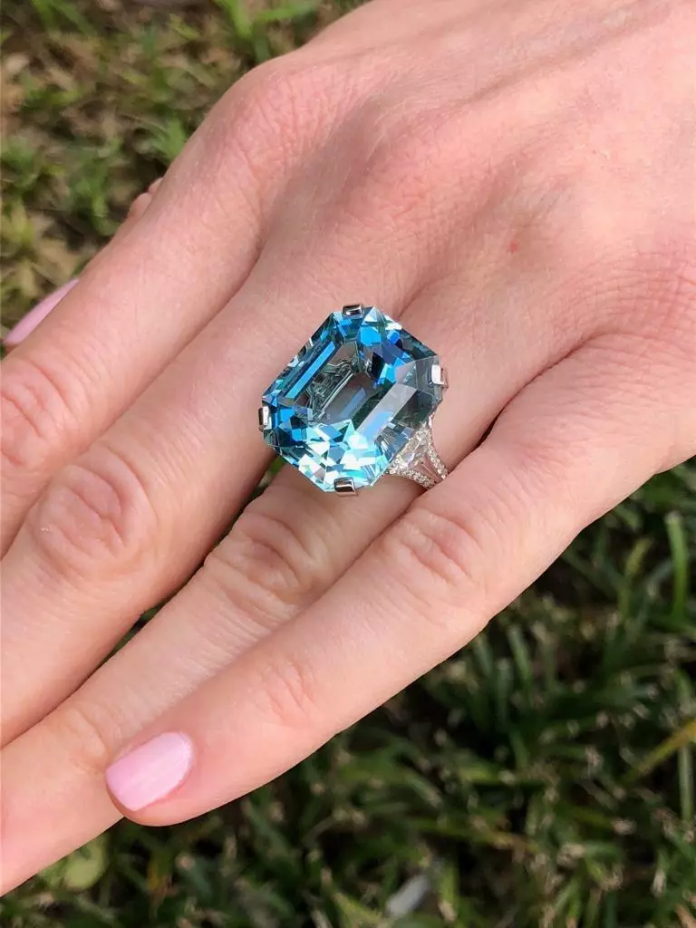 Incredible 21.12CT Brazilian Emerald Cut Aquamarine With Fancy Cut CZ Large Ring