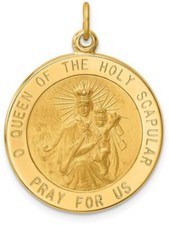 14K Yellow Gold Solid Large Queen Of Holy Scapular Reversible Medal Charm