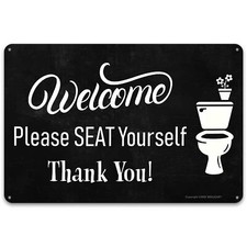 Funny Wall Art Decorative Metal Sign Home Bathroom Decor Welcome Please Seat ...