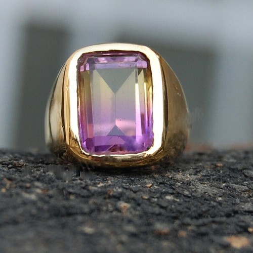 Solid 925 Sterling Silver AA Multi Ametrine Cut Gemstone Signet Men's Gift Ring - Picture 1 of 9