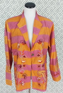 Womens-Indigo-Moon-Floral-Embroidery-Blazer-Suit-Jacket-Top-Plus-Size-1X-Orange