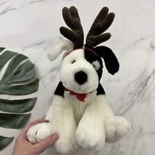 Russ Berrie Spockets Dog Plush Stuffed Animal Black White Reindeer Antlers Puppy