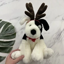 Russ Berrie Spockets Dog Plush Stuffed Animal Black White Reindeer Antlers Puppy