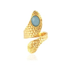 Gorgeous Aqua Chalcedony Yellow Gold Plated Plated Adjustable Ring Gift For Her