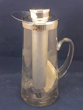 Vintage 11" Frigid Tube Clear Etched Glass Pitcher Silver Handle Instructions