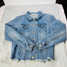 Lovestitch Jean Jacket Womens Medium Raw Hem Edge Denim Light Wash