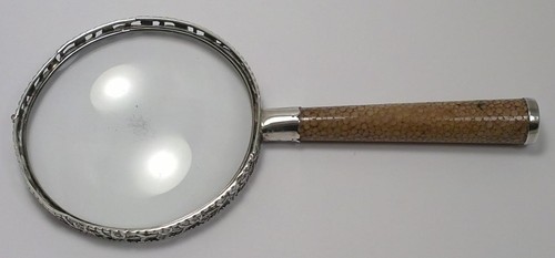 Antique Sterling Silver & Shagreen Magnifying Glass (7 ¼”) – Hallmarked 1912 - Picture 5 of 12