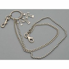 NEW Silver Chrome Double Chain Link Cross Loop Biker Trucker Jean Wallet Chain