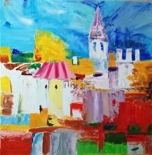 CANVAS City Oil Painting Italy ORIGINAL Art Cityscape painting Impasto Textured