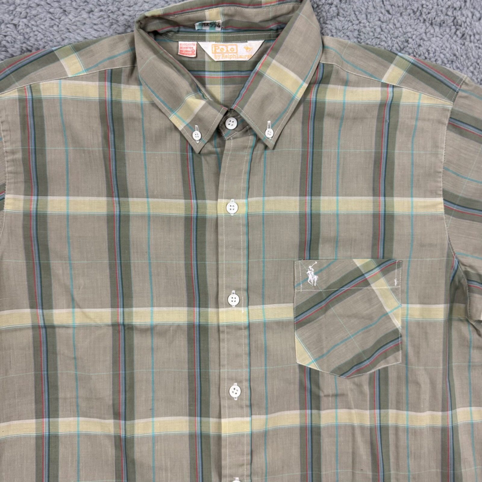 Polo Ralph Lauren vintage camicia uomo L quadri anni 80 vestibilità classica bottoni pony corta