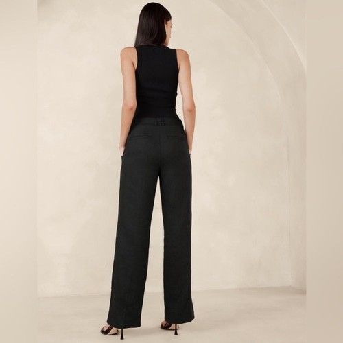 Nuovo con etichetta! Pantalone in lino dritto Banana Republic nero in lino - Taglia 14 - Foto 2 di 4