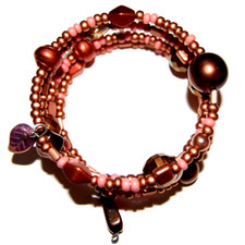 GLEAMING COPPER & CLAY BEADED MEMORY WIRE BEAD BRACELET Made in USA #B5