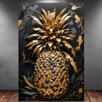 LEINWAND BILD ER XXL POPART ABSTRAKT ANANAS SCHWARZ GOLD WAND POSTER P118