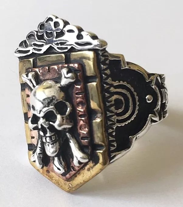 1930s 1940s 1950s Mexican Biker Novelty Art Deco Skull Ring Vintage Rockabilly