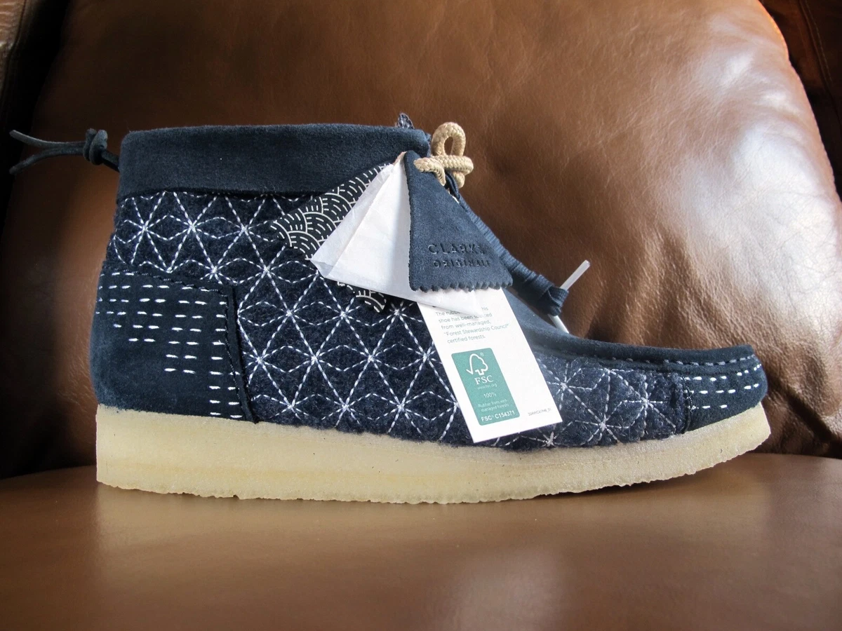 Men's Clarks Originals Sashiko Wallabee Boot 10.5 _ japanese pattern navy  blue