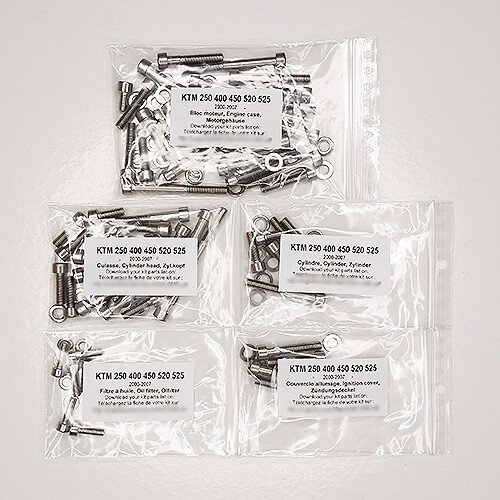 Kit visserie carter KTM 525 pour rénovation moteur restant propre