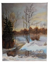 Elizabeth B, Signed 12x24 "Countryside" Oil On Canvas Painting
