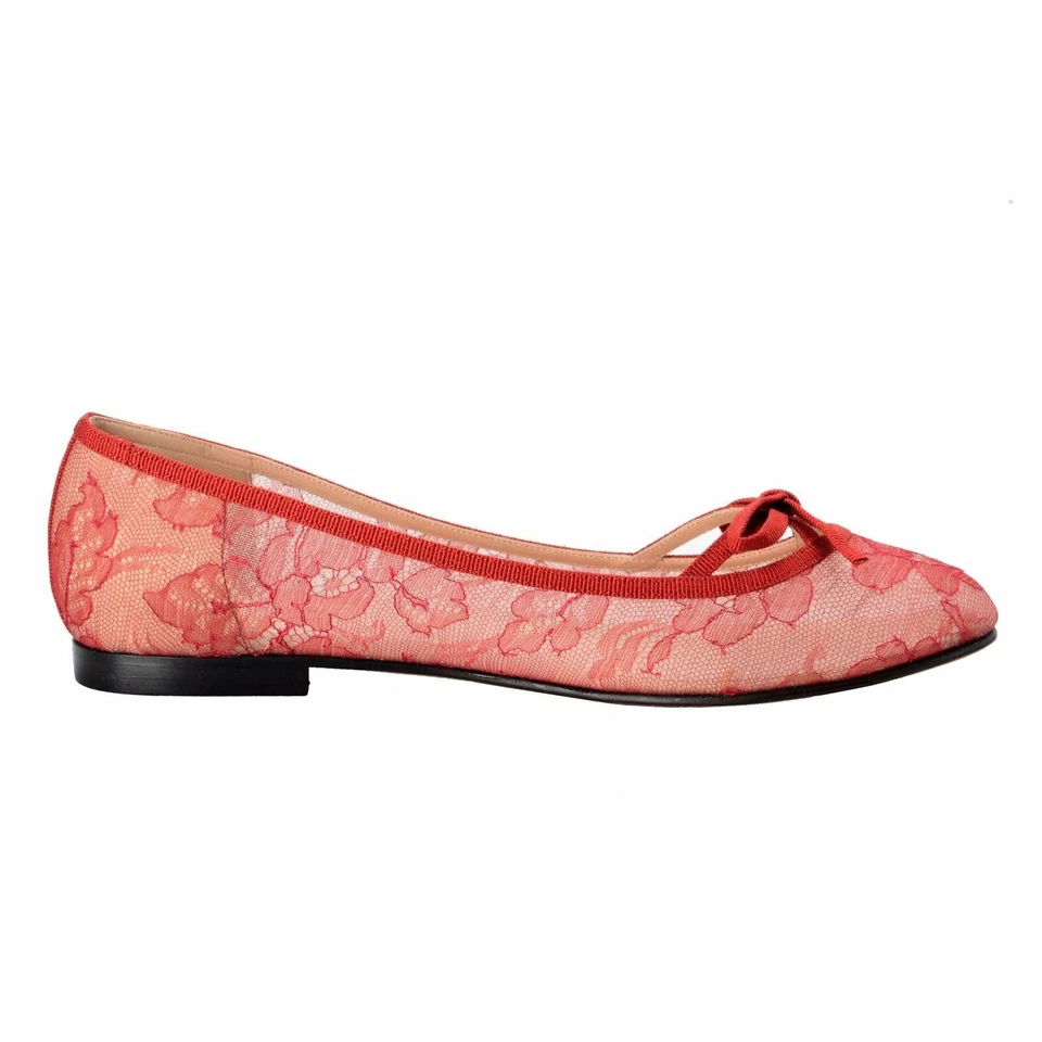 Zapatos planos bailarinas de encaje vintage rojas para mujer Valentino Garavani talla 7,5 Foto 4 de 4