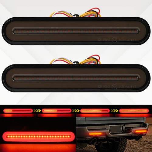 2 x Universal Smoked Oval LED Truck Trailer ATV Stop Turn Tail Brake Lights DRL