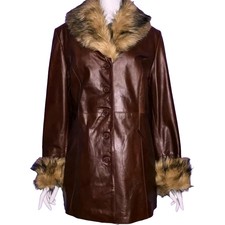 Wilsons Leather Women M Brown Button Down Dress Long Jacket Coat