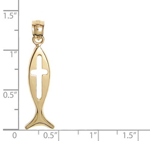 Neu 14k Gold Christlicher Fisch mit Kreuz Anhänger - Bild 3 von 3